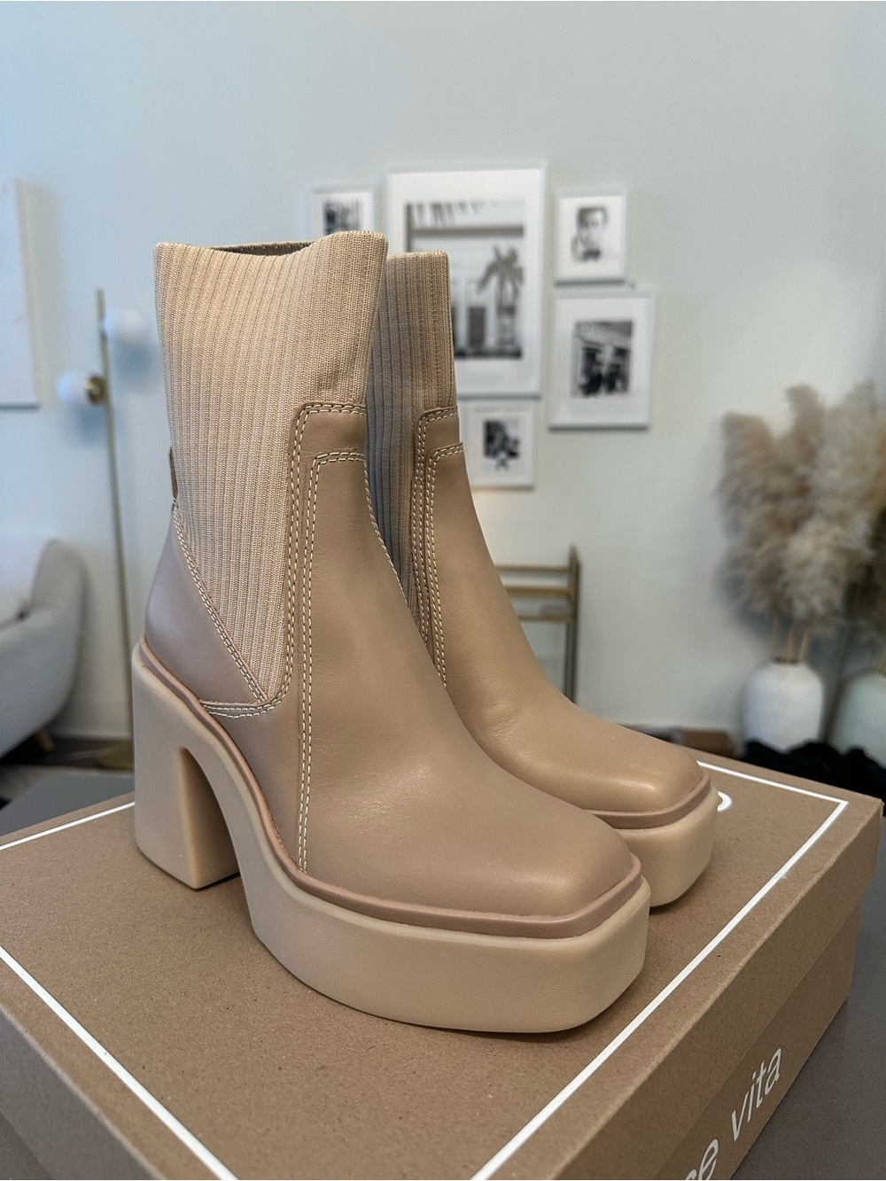 Platform Dolce Vita Ankle Boots in Beige
